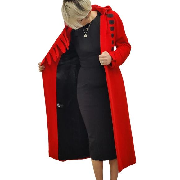 Rare 90s Vintage RED Stephen Sprouse wool Coat Sz 6 Fits A Sz 4 - Picture 7 of 13